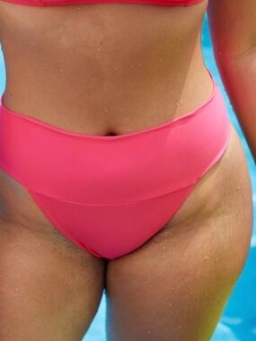 Aerie High-Cut Cheeky Bikini Bottoms Pink/Coral Small